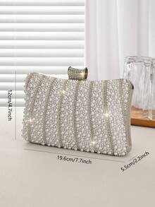 女士百搭时尚仿珍珠晚宴手拿包，精致晚宴包饰以奢华水钻，适合浪漫婚礼、鸡尾酒会、盛大晚宴等场合，是婚礼派对的完美搭配，优雅新娘手提包，派对包，适合派对、婚礼、盛大晚宴、晚礼服和亮片连衣裙。 - 白色 - 查看 4