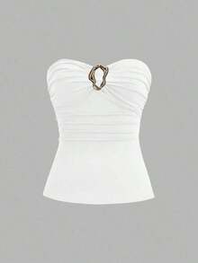 Top corto con pliegues tipo bandeau de moda casual para mujer - Multicolor 3 - Ver 8