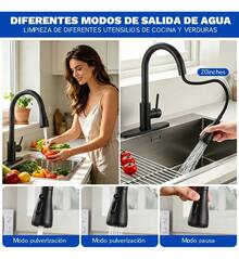 Grifo Mezclador De Cocina Monomando Extraíble De Acero Inox - Negro - Ver 4