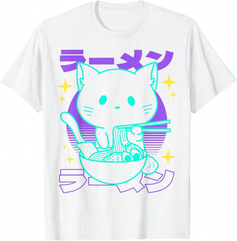 Camisetas estampadas de modaAnime Ramen Cat Japanese Retro Noodles Aesthetic Kawaii Cat T-Shirt,Conjuntos familiares a juego, camisetas divertidas para mujer en español, camisetas para niños y niñas, camisetas del Mundial 2026, camisetas de dibujos animados/anime, camisetas con estampado de gatitos. - Blanco - Ver 1
