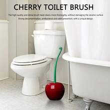 1pc Cherry Toilet Brush, Household Long Handle Soft Hair Toilet Brush, Plastic Cleaning Brush Toilet Brush Set, Suitable For Bathroom/Hotel Bathroom Decor Fall Decor - Red - View 2