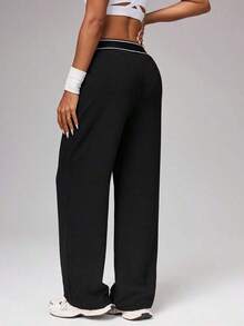 Pantalones Deportivos Negros para Mujer ZZLEasithlete, Diseño de Pierna Ancha con Cierre y Bolsillos para Entrenamientos Cómodos - Negro - Ver 2