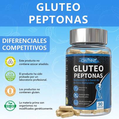  Gwynne Péptidos de Colágeno para Glúteos | 90 Cápsulas | Mezcla Patentada + Sodio | Aminoácidos BCAA | Complemento Efectivo para Piernas y Glúteos