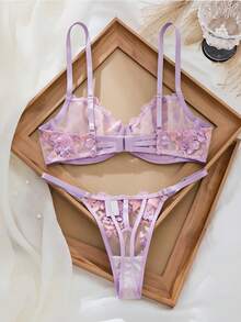 Halloween Style Sexy Transparent Floral Lace Lingerie Set For Women, Exquisitely Designed With Soft And Skin-Friendly Fabric, Available In 8 Vibrant Colors To Choose From. - 淡紫色 - 查看 3