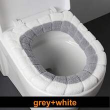 2856 Thick Plush O-Shaped Warm Toilet Seat Cushion, Universal Toilet Seat Cushion, Reusable Winter Toilet Seat Cushion, Toilet Seat Cover - 灰白色 - 查看 1