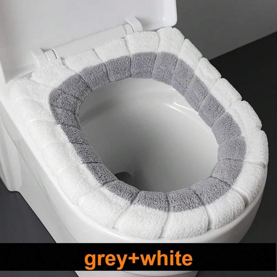 2856 Thick Plush O-Shaped Warm Toilet Seat Cushion, Universal Toilet Seat Cushion, Reusable Winter Toilet Seat Cushion, Toilet Seat Cover - 灰白色 - 查看 1