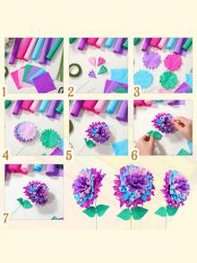 48/6/3/1pcs Ocean Color Crepe Paper Flower DIY Set, 10in X 98in Crepe Paper, Perfect For Birthday Party And Wedding DIY Bouquets - Multicolor - View 8