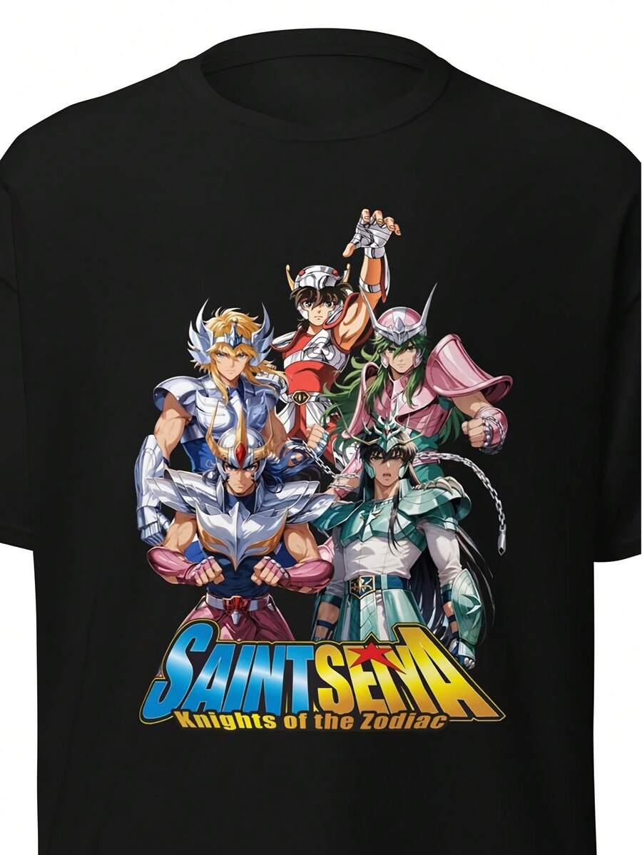 Retro 80s Saint Seiya Anime T-Shirt, Model 2026 - All 12 Zodiac Signs With Iconic Characters, Casual Crew Neck T-Shirt Suitable For Anime Conventions And Casual Wear - Nostalgic Clothing For Manga Fans (Saint Seiya Collectible). A Short-Sleeved T-Shirt Suitable For Home, Everyday Wear, Parties, And Travel, Perfect As A Gift For Friends Or Family. - 黑色 - 查看 1