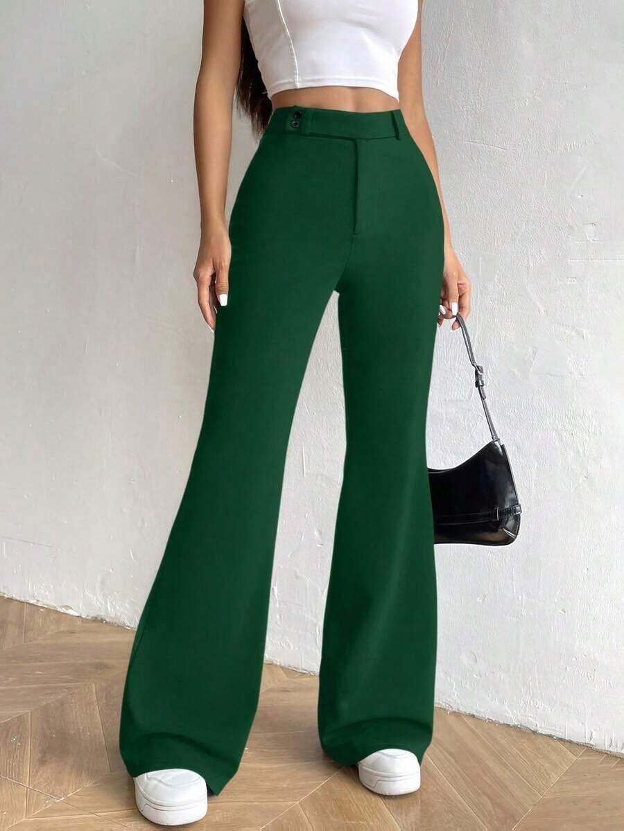 Pantalones acampanados de cintura alta - Verde Oscuro - Ver 1