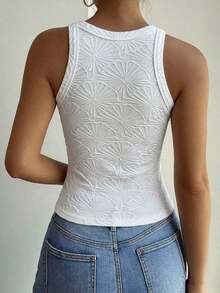 Camiseta de tirantes elegante de unicolor y ajuste ceñido, adecuada para otoño e invierno - Blanco 3 - Ver 2