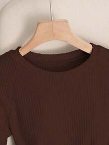 Body elegante y casual para mujer, body de manga corta y cuello redondo para uso diario - Café integral - Ver 4