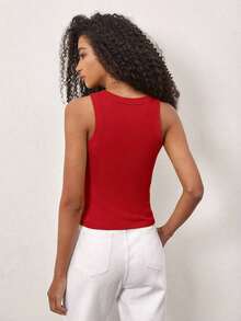 Camiseta de tirantes casual y versátil con cuello redondo y rayas para mujer - Rojo - Ver 2
