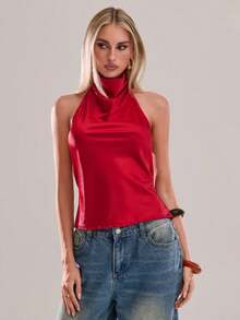 Parte superior de mujer de unicolor con escote pronunciado y espalda descubierta, top de mujer, blusa blanca de mujer, blusas y tops de mujer Xrlq9, ropa de mujer, camisetas de mujer, top de verano - Rojo - Ver 5