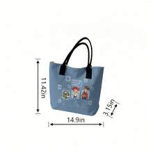 Miniso 迪士尼玩具总动员三人组“牛仔，下载什么？”帆布手提袋，蓝色印花单肩包，日常使用 - 粉色 - 查看 6
