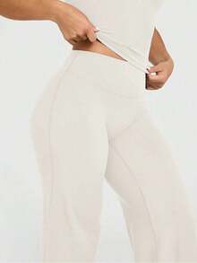 de pantalones anchos de yoga de unicolor y holgados para mujeres, cómodos y versátiles, adecuados para correr, fitness y deportes de yoga - Albaricoque - Ver 7