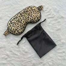 Classic Yellow Brown Leopard Print Satin Sleep Eye Mask With Storage Bag, Soft Light Blocking Eye Cover For Travel - Gold - View 6