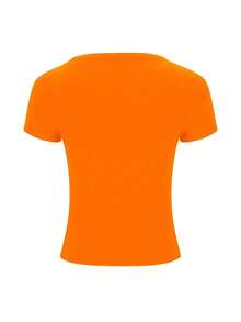 Camiseta casual ajustada de mujer con cuello en V, manga corta y corta - Naranja - Ver 3