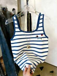 Camiseta de tirantes ajustada con estampado de denim regular, de gran para mujeres - Azul y blanco - Ver 4