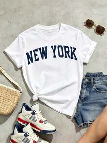 Camiseta de manga corta con cuello redondo suave y casual para mujer, sudadera de forro polar con estampado de letras casual, para otoño/invierno, graduación, regreso a clases, profesora, suéter de regreso a clases, tops para salir, algodón, vintage, estilo urbano europeo y americano, casual deportivo, estilo unisex, estilo casual urbano, tops bonitos, G - Blanco - Ver 2