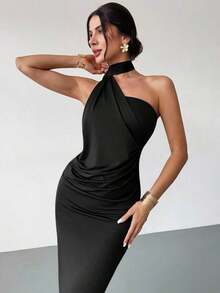 Vestido suelto con mangas acampanadas asimétricas de color marrón moca para mujer, vestido largo de moda, ropa de primavera/verano, adecuado para ir al trabajo, elegante, sexy, vacaciones, playa, estilo bohemio, Hawái, festivales de música, fiesta - Negro - Ver 6