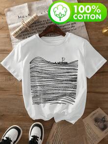 Women's 100% Bohemian Christian T-Shirt - "You Have Faith" With Graphic Design Of Waves And Lighthouse, Soft And Comfortable For Spring/Summer, Casual Style, Bohemian Style | Fabric - 白色 - 查看 4