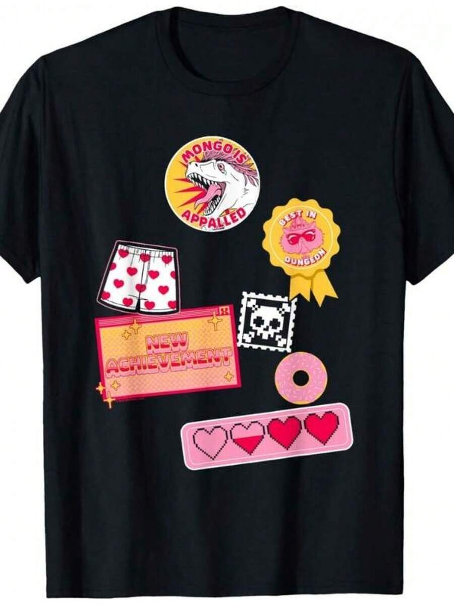 Camiseta con collage de pegatinas coloridas del libro LitRPG.Jpg - Negro - Ver 1