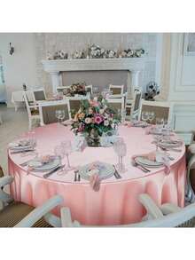 1pc Multi-Color Classic Art Hotel Home Round Tablecloth, Satin Finish, Suitable For Wedding, Valentine's Day And Daily Use - Pink - View 3