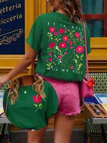 Camiseta casual minimalista para mujer, camiseta de manga corta con estampado gráfico de estilo urbano casual, top de verano lindo con estampado de flores, camisetas lindas para mujer, tops de verano para mujer, camisetas para mujer, tops de verano para mujer, camiseta linda que combina bien con mi alma, camiseta corta para mujer - Estilo callejero vintage, unisex, holgada, de algodón, de manga corta, con cuello redondo, blusas para mujer. blusas.blusas casuales para dama. - Verde - Ver 7