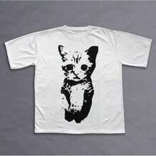 Cat Y2k T-Shirt, Unisex Vintage Graphic Tees, Gothic Grunge Y2k Emo Style, Amity  Style Clothing, Streetwear For Men And Women XSYX - 白色 - 查看 1