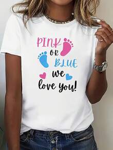Women's Casual Summer T-Shirt - Short-Sleeved Round Neck T-Shirt For Women - Opaque Casual Top With Front And Back Print, Suitable For Spring And Summer - Machine Washable, Ideal For Everyday Wear And To Combine With Other Garments - Stylish And Fashionable T-Shirt. - 白色 - 查看 2