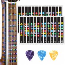 2pcs Self-Adhesive Guitar Fretboard Note Stickers, Comes With 3pcs Random Color Guitar Picks (0.71mm Thickness), Colorful Note Stickers Fretboard Grid - Best Guitar Learning Tool For Beginners - Black - View 1