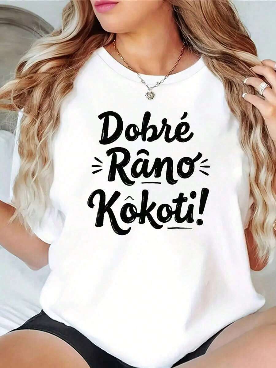 SummerCamiseta Divertida para Mujeres - Estampado "Buenos Días, Insulto" con Texto "Dobre ráno, kócoti!" - Top Azul Cómodo y Casual - Regalo de Humor en Checo para Uso Diario y Entusiastas de la Cultura ChecaFashion All-match Women's Short Sleeve T-shirt, Basic Style for Inner & Outer Wear - Blanco - Ver 1
