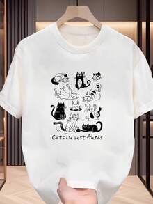 New Women's Short-Sleeved T-Shirt, 180g, 100% Cotton - Versatile Casual T-Shirt With Summer Print For Men - Summer Print T-Shirt For Couples - Unisex - Holiday Gift - 白色 - 查看 1