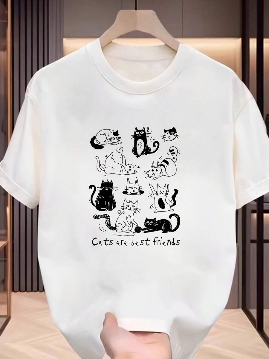 New Women's Short-Sleeved T-Shirt, 180g, 100% Cotton - Versatile Casual T-Shirt With Summer Print For Men - Summer Print T-Shirt For Couples - Unisex - Holiday Gift - 白色 - 查看 1