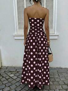 Vestido con estampado de lunares y volantes sin tirantes de moda, adecuado para vacaciones - Multicolor 11 - Ver 2