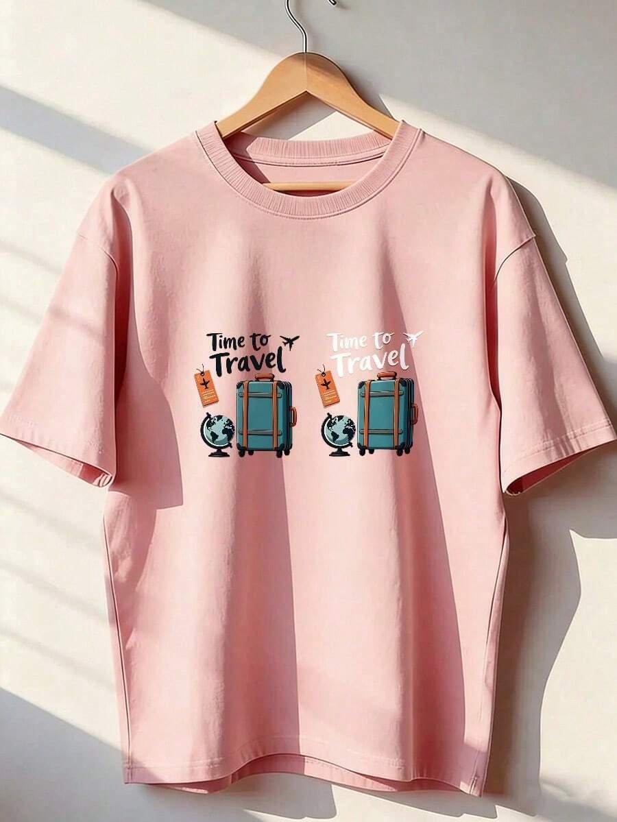 Camiseta de Manga Corta con Estilo Turístico y Aventurero,Camiseta de manga corta de moda para primavera y verano de 2026, hecha en México, 180 gramos. Estampado de dibujos animados, modelo de pareja, apta para uso interior o exterior. Cuello redondo, unisex, ideal para oficina y ocio. Paquete de una pieza. - PK-P631577SLNDXZGY475 - Ver 1
