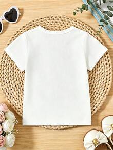 Camiseta informal de manga corta y cuello redondo Para niña suave con estampado de Mardi Gras, ideal para primavera y verano.White - Blanco - Ver 4