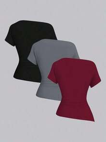 Camiseta casual asimétrica de hombro para mujer - Multicolor 2 - Ver 2