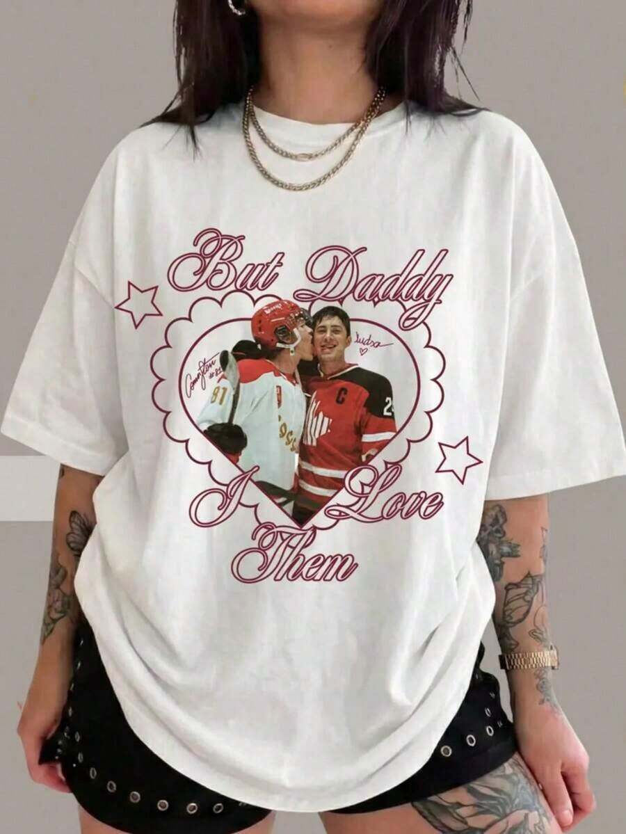 Premium Unisex Heated TV Fan Shirt Ilya Shane "But Daddy I Love Them" Custom Tee Women's Fashionable Casual Creative Print Short Sleeve Crew Neck T-Shirt For Spring And Summer Festive Celebration Shirt Party Wear Top - 白色 - 查看 1