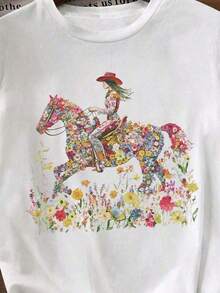 Natural Wildflower And Wild Horse Shirt, Western Cowgirl Shirt, Western Shirt, Country Concert Shirt, Rodeo Graphic Shirt, Cute Cowgirl 100% Cotton Blouses - 黑色 - 查看 5