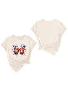Soft 100% Cotton T-Shirt. Personalized T-Shirt - Add Your Own Text/Images (Badge, Company Logo, Family Photo, Selfie) To Design Your Own Custom Printed T-Shirt. Add Your Favorite Photos And Text (Girlfriend, Partner, Family, Selfie, Pet, Photos Of Friends) For A Personalized Printed T-Shirt, Suitable For (Anniversary, Wedding Promise, Engagement, Couple Formation), Suitable For Group Customization For Best Friends/Sisters, Suitable For Daily Wear/Wedding Party/Company Meeting/Family Reunion, Christmas Gift, Mother's Day, Father's Day, Autumn Chic Style, Utilitarian Chic Style, New Autumn Style For Women, Graphic Print, Casual Wear, Summer White T-Shirt, Eternal Love. Breathable Cotton T-Shirt, Goes With Everything. - 杏色 - 查看 3