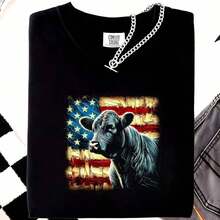 Angus Ran USA An Cow 220g Men's Basic Cotton T-Shirt - Unmatched Comfort - Suitable For Everyone, Women Or Men - Durable, High-Quality Fabric Suitable For All Seasons, Soft To The Touch But Made To Last - Breathable Top For Women - Autumn Outfits For Women - Holiday Outfits For Women - Halloween Costume For Women - 黑色 - 查看 6