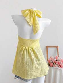 Top de tirantes con estampado de lunares marrones y detalle de nudo en la espalda para mujer, adecuado para verano, vacaciones de primavera, ceremonia de graduación, fiesta de boda, vacaciones elegantes, playa casual, estilo Y2K lindo y sexy y - Rosa 2 - Ver 2