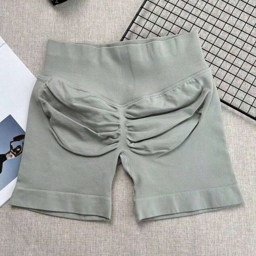 Pantalones cortos de yoga sin costuras de cintura alta para mujer - Levantamiento de glúteos elástico, adecuado para correr, fitness y actividades al aire libre| Apariencia de moda| Tela elástica de verano - Gris - Ver 1