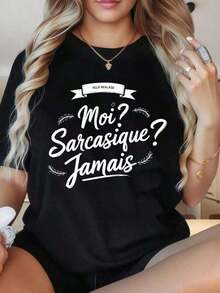 LooseWomen's 100% Cotton Loose Fit Crew Neck Short Sleeve T-Shirt, Casual Summer Daily Wear TopWomen's Round Neck Short Sleeve T-ShirtMoi Sarcasique Jamais Funny French Slogan T Shirt Women Casual Short Sleeve Top Black Humor Graphic TeeFun Prints Are Suitable For Christmas Partysports Activitiesholiday Partiesoutingssports And Other Holiday Gifts (220g). Pure Cotton Oversized Round Neck Short Sleeve Tee, Soft Casual Basic TopBasic Crew Neck Cotton T-shirt for Women - Blanco - Ver 5