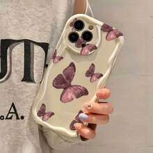 Fanahat-Funda para Teléfono - Una funda para teléfono color crema con un diseño de mariposas, que presenta un diseño ondulado divertido y minimalista para protección contra caídas, compatible con los modelos de  11 al 17, incluyendo las versiones Pro y Plus - Color mixto 1 - Ver 6