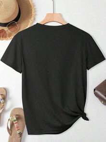 Fashion Printed T-Shirts For Women, Oversized Streetwear Tops, Comfortable And Stylish All-Match Summer Tees, Cotton Casual T-Shirt, Cute Strawberry Fruit Relaxing Lazy Strawberry Graphic T-Shirt For Women And Men - 黑色 - 查看 2