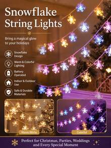 Multi-Color Snowflake String Lights, Battery Powered Colorful Fairy Lights Suitable For Bedroom, Party, Home Christmas Decor, Christmas Tree Decoration - Multicolor - View 1