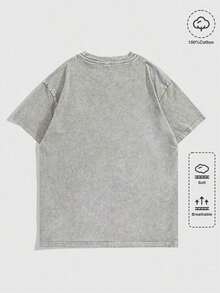 Women's & Men's ROMWE MEN Camiseta de verano de manga corta con cuello redondo casual y versátil de unicolor para hombre - Gris - Ver 2