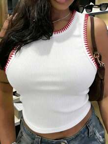Top de tirantes con lentejuelas y aplicaciones de lentejuelas, estilo de ropa urbana, camisa corta de moda - Blanco 8 - Ver 6